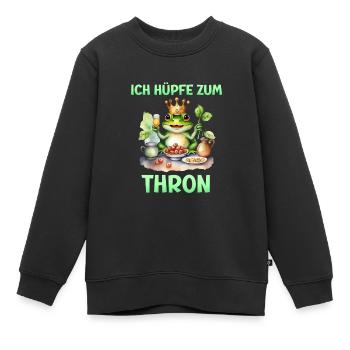 Froschkostüm ICH HÜPFE ZUM THRON Lustiges - Kinder Premium Organic Sweatshirt - Schwarz - Vorne - AI Model Kid Female (0cm)