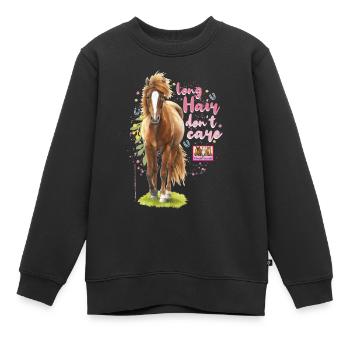 Pferdefreunde Long Hair Don't Care - Kinder Premium Organic Sweatshirt - Schwarz - Vorne - AI Model Kid Female (0cm)