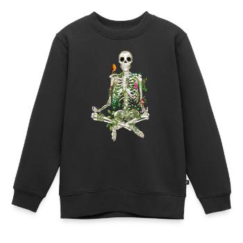YOGA MEDITATION SKELETT – SKELETT UND BLUMEN - Kinder Premium Organic Sweatshirt - Schwarz - Vorne - AI Model Kid Female (0cm)