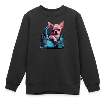 Chihuahua | Türkis Handtasche Welpe Girlie - Kinder Premium Organic Sweatshirt - Schwarz - Vorne - AI Model Kid Female (0cm)