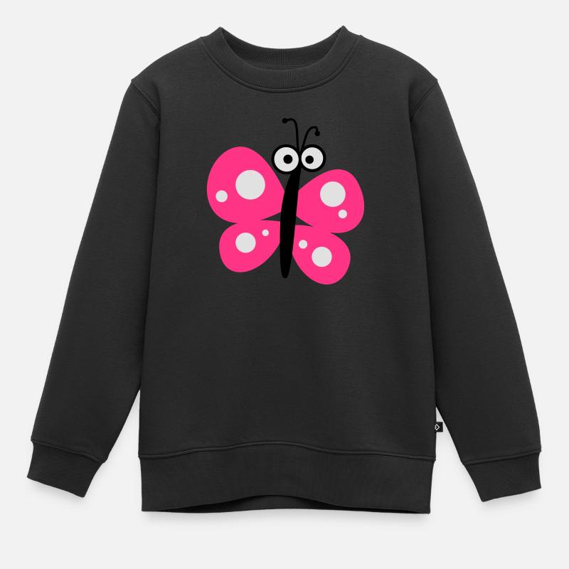 rose papillon - Sweat Premium enfant bio - noir