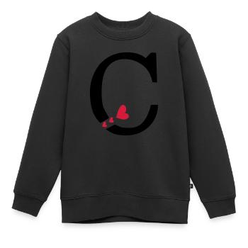 Capital lettre C avec des coeurs - Sweat Premium enfant bio - noir - Devant - AI Model Kid Female (0cm)