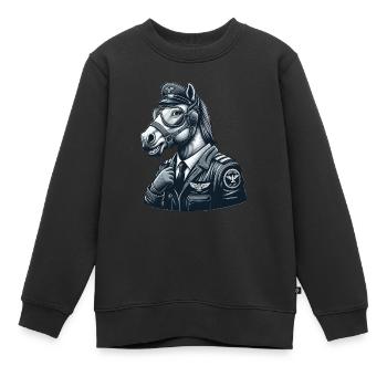 Cute Horse Pilot - Kinder Premium Organic Sweatshirt - Schwarz - Vorne - AI Model Kid Female (0cm)