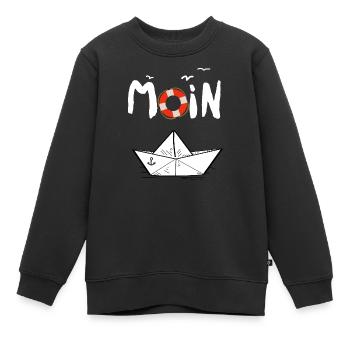 Moin Möwen Rettungsring Papierboot Schiff - Kinder Premium Organic Sweatshirt - Schwarz - Vorne - AI Model Kid Female (0cm)