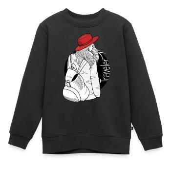 Voyageur - Sweat Premium enfant bio - noir - Devant - AI Model Kid Female (0cm)