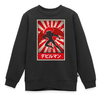 Devilman Cartoon années 80 | - Sweat Premium enfant bio - noir - Devant - AI Model Kid Female (0cm)