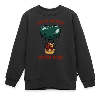 Montgolfière Cat - Sweat Premium enfant bio - noir - Devant - AI Model Kid Female (0cm)