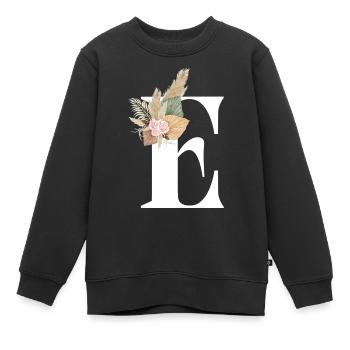 blumiger Buchstabe E - Kinder Premium Organic Sweatshirt - Schwarz - Vorne - AI Model Kid Female (0cm)