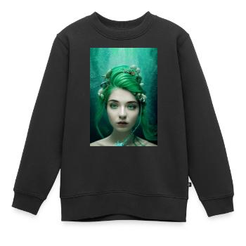Meerjungfrau mit korallemgrünen Haar - Kinder Premium Organic Sweatshirt - Schwarz - Vorne - AI Model Kid Female (0cm)