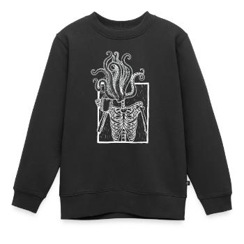 Kaffee trinkendes Skelett mit Tentakel Kopf - Kinder Premium Organic Sweatshirt - Schwarz - Vorne - AI Model Kid Female (0cm)