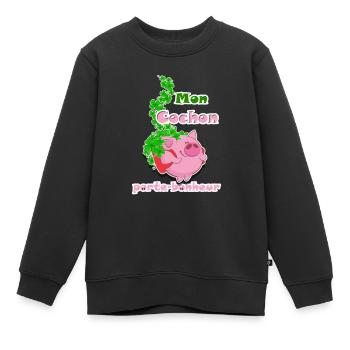 Mon cochon porte-bonheur, LOTO - Sweat Premium enfant bio - noir - Devant - AI Model Kid Female (0cm)