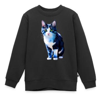 Kurzhaarige Hauskatze wartet auf Besitzer - Kinder Premium Organic Sweatshirt - Schwarz - Vorne - AI Model Kid Female (0cm)