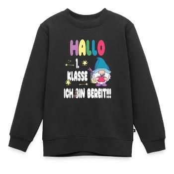 lustiges T-Shirt für den Schulstart - Hallo - Kinder Premium Organic Sweatshirt - Schwarz - Vorne - AI Model Kid Female (0cm)