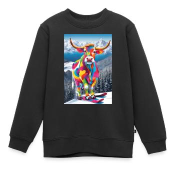 Vache dans la station de ski - Sweat Premium enfant bio - noir - Devant - AI Model Kid Female (0cm)