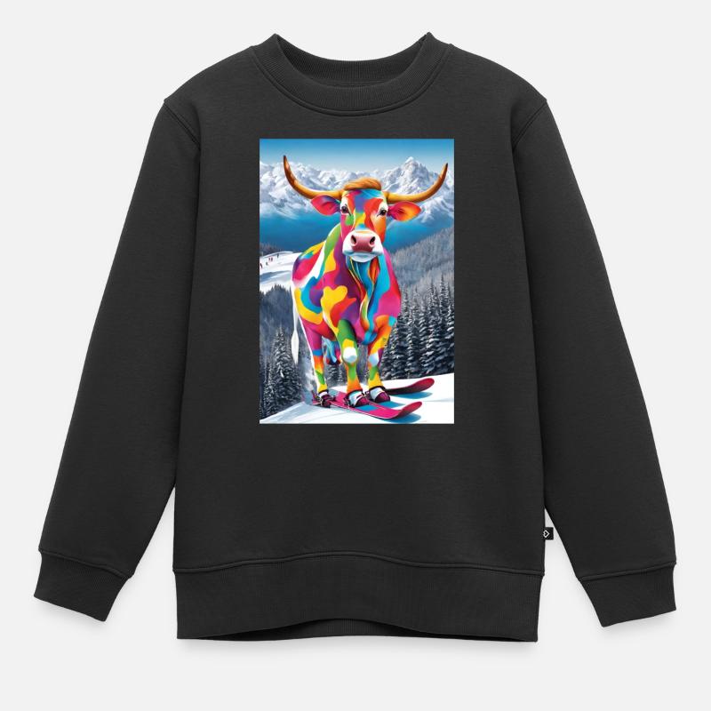 Vache dans la station de ski - Sweat Premium enfant bio - noir