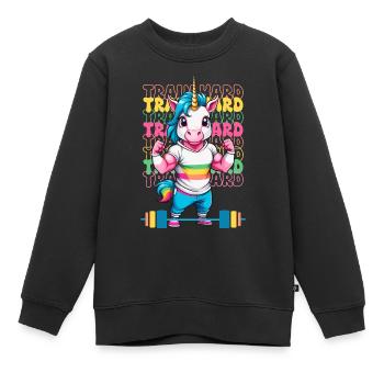 Licorne bodybuilder - Sweat Premium enfant bio - noir - Devant - AI Model Kid Female (0cm)