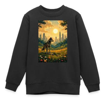 L’image du loup - Sweat Premium enfant bio - noir - Devant - AI Model Kid Female (0cm)