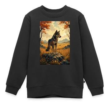 L’image du loup - Sweat Premium enfant bio - noir - Devant - AI Model Kid Female (0cm)