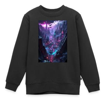 Une ville dans la vallée cyberpunk - Sweat Premium enfant bio - noir - Devant - AI Model Kid Female (0cm)