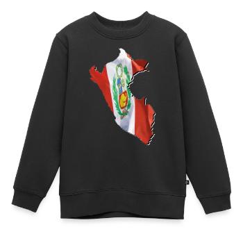 Peru Flagge in der Peru Landkarte - Kinder Premium Organic Sweatshirt - Schwarz - Vorne - AI Model Kid Female (0cm)