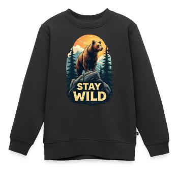 Ours Restez sauvage - Sweat Premium enfant bio - noir - Devant - AI Model Kid Female (0cm)