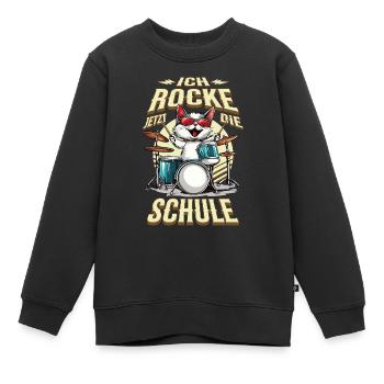 Schulkind Einschulung Katze Schlagzeug Rock Musik - Kinder Premium Organic Sweatshirt - Schwarz - Vorne - AI Model Kid Female (0cm)