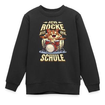 Schulkind Einschulung Katze Schlagzeug Rock Musik - Kinder Premium Organic Sweatshirt - Schwarz - Vorne - AI Model Kid Female (0cm)