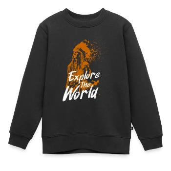 Erkunden Sie die Welt Orange Wandbild mit Inder - Kinder Premium Organic Sweatshirt - Schwarz - Vorne - AI Model Kid Female (0cm)