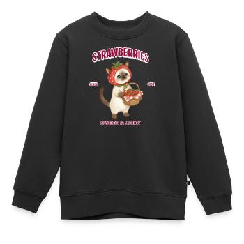 Strawberry Cat Basket Charm - Kids Premium Organic Sweatshirt - black - Front - AI Model Kid Female (0cm)