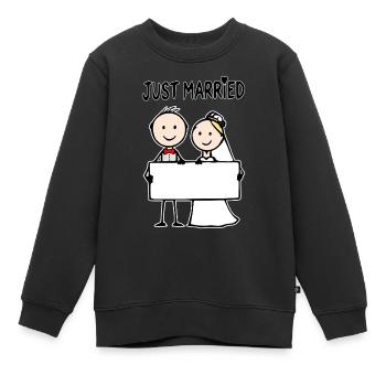 Hochzeitspaar Cartoon Schild just married - Kinder Premium Organic Sweatshirt - Schwarz - Vorne - AI Model Kid Female (0cm)