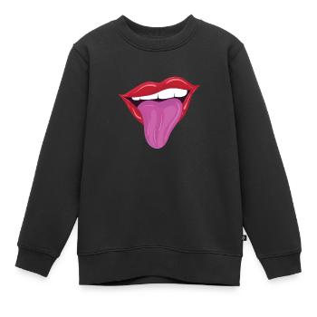 Naughty Lips with Tongue - Kinder Premium Organic Sweatshirt - Schwarz - Vorne - AI Model Kid Female (0cm)