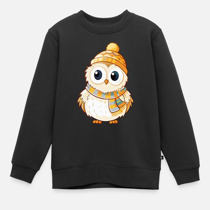 Niedliche Eule mit Schal und Pudelmütze. - Kinder Premium Organic Sweatshirt - Schwarz