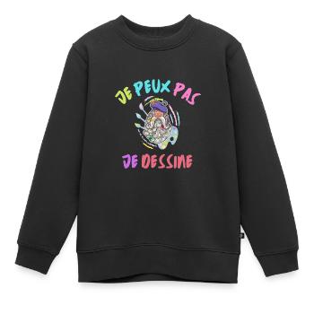 Je peux pas je dessine - Sweat Premium enfant bio - noir - Devant - AI Model Kid Female (0cm)