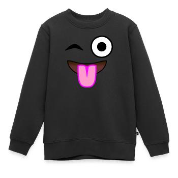 Winking et de la langue pointant visage - Sweat Premium enfant bio - noir - Devant - AI Model Kid Female (0cm)
