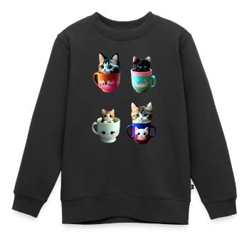 kawaii cup of kitty cat - Kids Premium Organic Sweatshirt - black - Front - AI Model Kid Female (0cm)