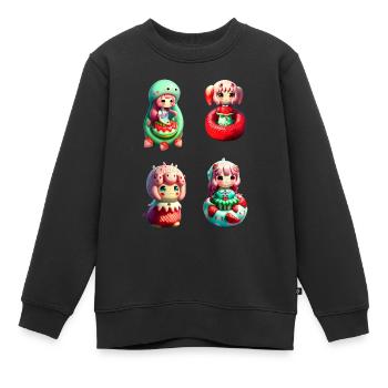 Sirènes fraises Kawaii - Sweat Premium enfant bio - noir - Devant - AI Model Kid Female (0cm)