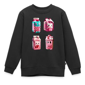 Carton de lait de fraise kawaii - Sweat Premium enfant bio - noir - Devant - AI Model Kid Female (0cm)