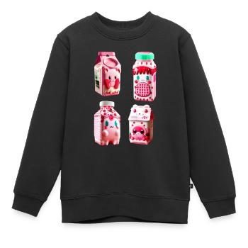 Carton de lait de fraise kawaii savoureux - Sweat Premium enfant bio - noir - Devant - AI Model Kid Female (0cm)