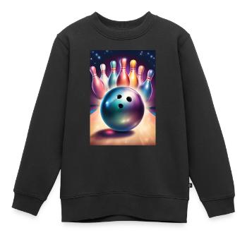 Bowlingkugel und hübsche bunte Anstecknadeln - Kinder Premium Organic Sweatshirt - Schwarz - Vorne - AI Model Kid Female (0cm)