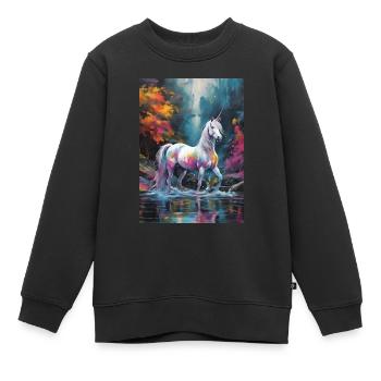 Une Licorne avec des taches de couleurs - Sweat Premium enfant bio - noir - Devant - AI Model Kid Female (0cm)