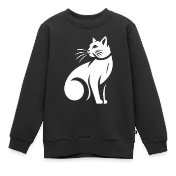 Chat blanc - Sweat Premium enfant bio - noir - Devant - AI Model Kid Female (0cm)