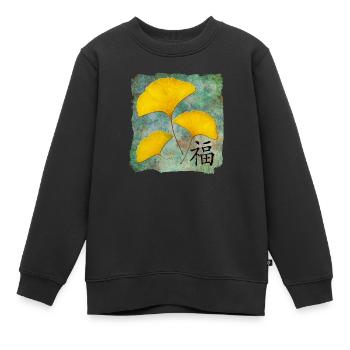 Ginkgo Feng Shui Design Bonheur - Sweat Premium enfant bio - noir - Devant - AI Model Kid Female (0cm)