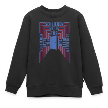 Tür schließen bitte | Farben änderbar - Kinder Premium Organic Sweatshirt - Schwarz - Vorne - AI Model Kid Female (0cm)
