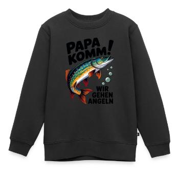 Papa komm wir gehen Angeln springender Hecht - Kinder Premium Organic Sweatshirt - Schwarz - Vorne - AI Model Kid Female (0cm)