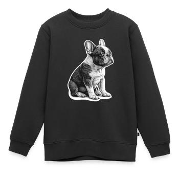 Franz Bulldogge Gescheckt (Schwarz/Weiss) - Kinder Premium Organic Sweatshirt - Schwarz - Vorne - AI Model Kid Female (0cm)