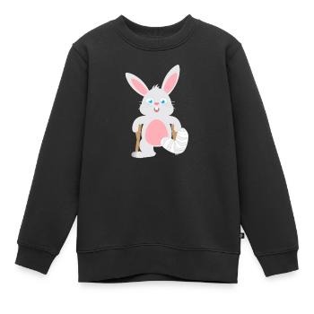 Kindershirt Hase mit Gipsbein Tiershirt Hase - Kinder Premium Organic Sweatshirt - Schwarz - Vorne - AI Model Kid Female (0cm)