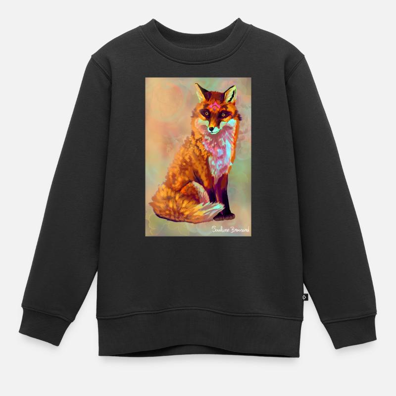 Renard illustration - Sweat Premium enfant bio - noir