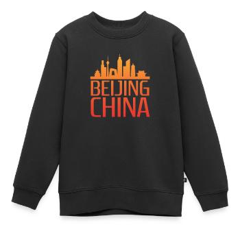 Stylized Beijing Skyline Motif - Kids Premium Organic Sweatshirt - black - Front - AI Model Kid Female (0cm)