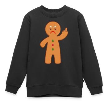 Homme de pain d'épice doigt du milieu puant - Sweat Premium enfant bio - noir - Devant - AI Model Kid Female (0cm)