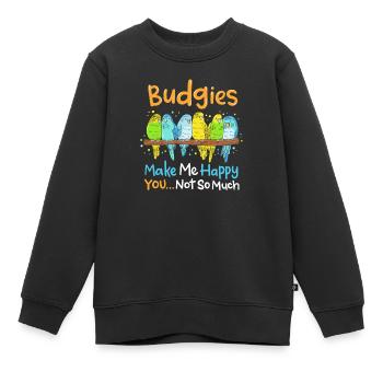 Perruches Perruches Oiseaux - Sweat Premium enfant bio - noir - Devant - AI Model Kid Female (0cm)